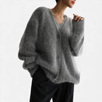 Damen Kaschmir Strickjacke Oversize – Winter Cardigan mit V-Ausschnitt