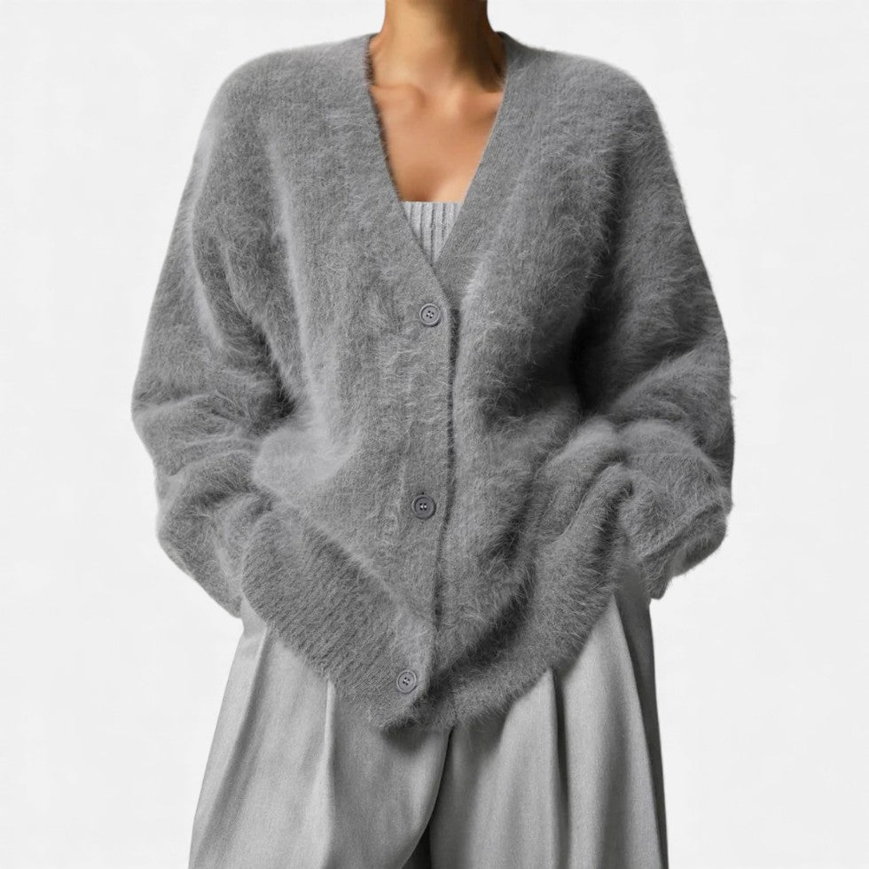 Damen Kaschmir Strickjacke Oversize – Winter Cardigan mit V-Ausschnitt