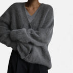 Damen Kaschmir Strickjacke Oversize – Winter Cardigan mit V-Ausschnitt
