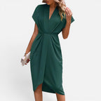 Damen Wickelkleid mit V Ausschnitt und Drapierung