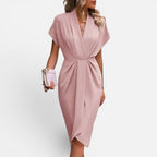 Damen Wickelkleid mit V Ausschnitt und Drapierung