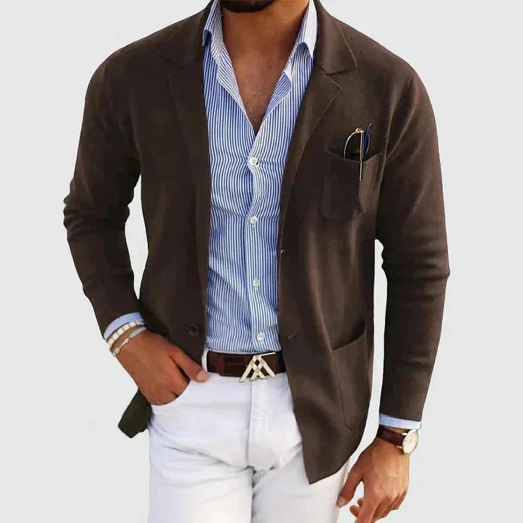 Herren Strickblazer aus Baumwolle im Old-Money-Stil – Sakko mit aufgesetzten Taschen