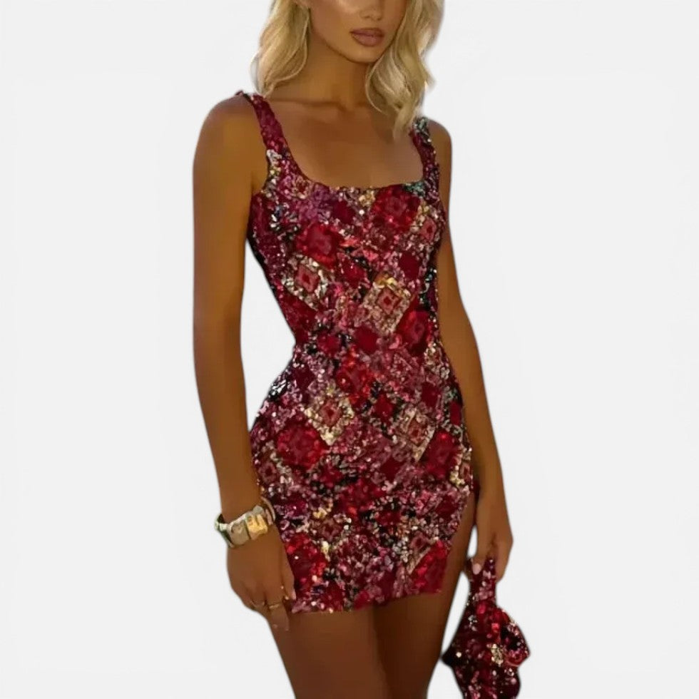 Minikleid mit Paillettenmuster und Trägern
