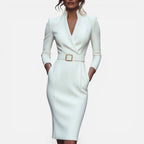 Midikleid mit Gürtel und V Ausschnitt