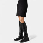 Damen Winterstiefel kniehoch gefüttert aus Leder mit Blockabsatz