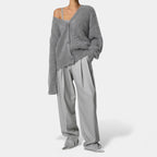 Damen Kaschmir Strickjacke Oversize – Winter Cardigan mit V-Ausschnitt