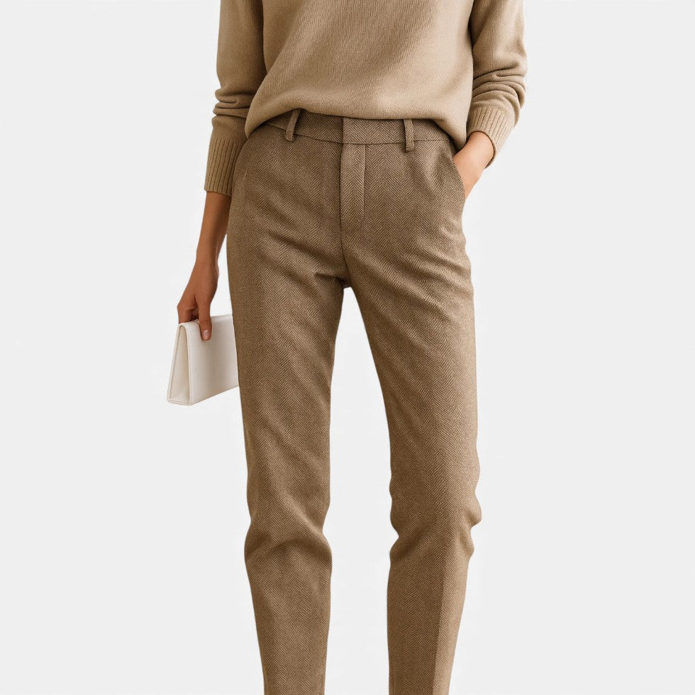 Damen Stoffhose mit Fischgrätenmuster