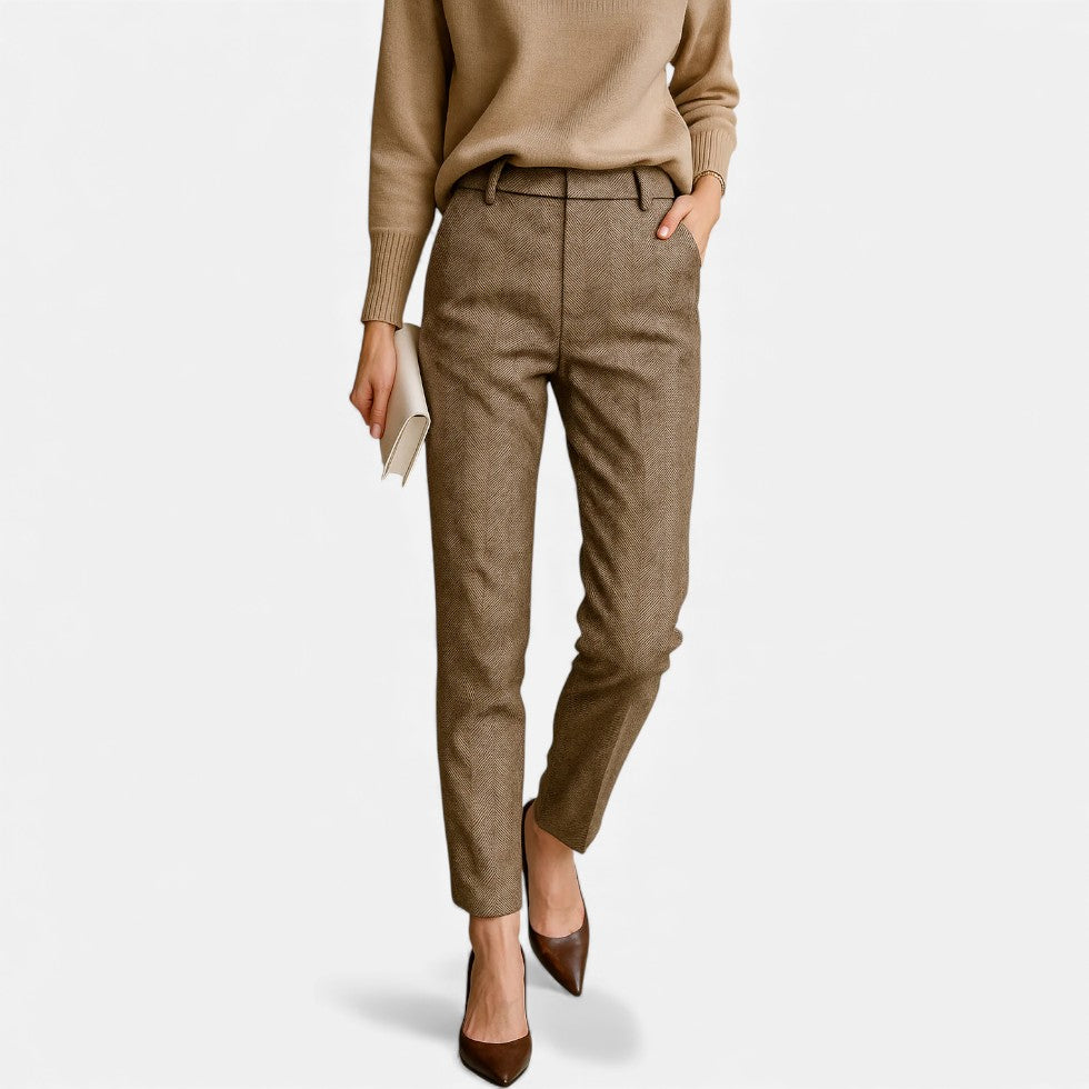 Damen Stoffhose mit Fischgrätenmuster