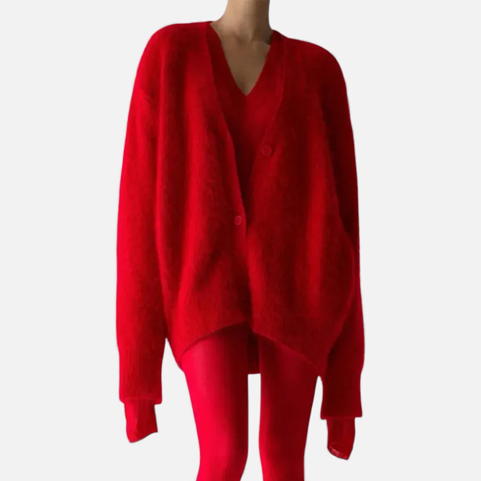 Damen Kaschmir Strickjacke Oversize – Winter Cardigan mit V-Ausschnitt