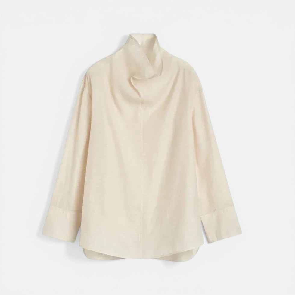 Leinenbluse mit Stehkragen und lockerem Schnitt