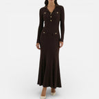 Damen Langarm Maxikleid mit Kragen