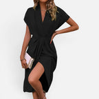 Damen Wickelkleid mit V Ausschnitt und Drapierung