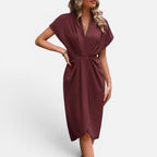 Damen Wickelkleid mit V Ausschnitt und Drapierung