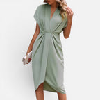 Damen Wickelkleid mit V Ausschnitt und Drapierung