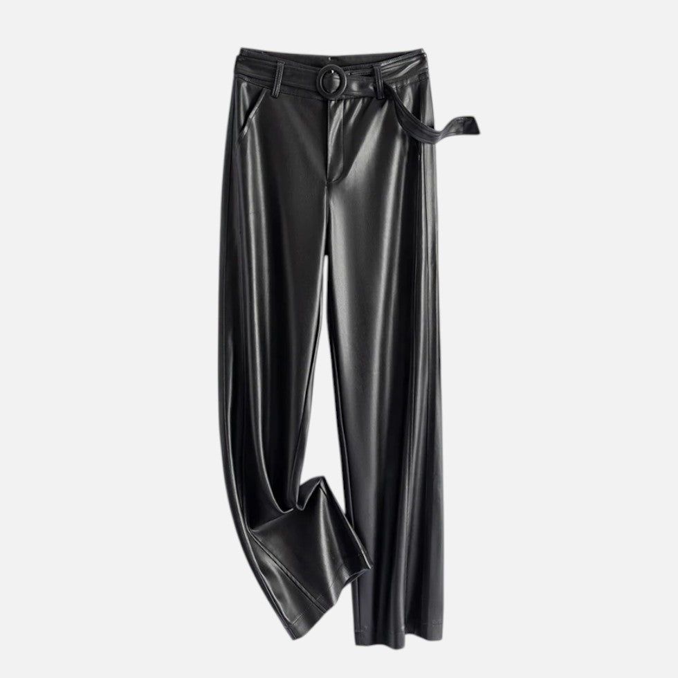 Damen Hose in Lederoptik mit weitem Bein und Gürtel