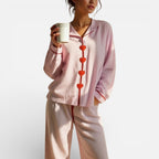 Damen Pyjama Set mit Knopfleiste und gestreiftem Design