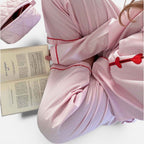 Damen Pyjama Set mit Knopfleiste und gestreiftem Design