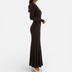 Damen Langarm Maxikleid mit Kragen
