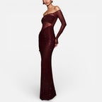 Langes Abendkleid mit Off Shoulder Schnitt und transparentem Oberteil