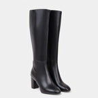 Damen Winterstiefel kniehoch gefüttert aus Leder mit Blockabsatz