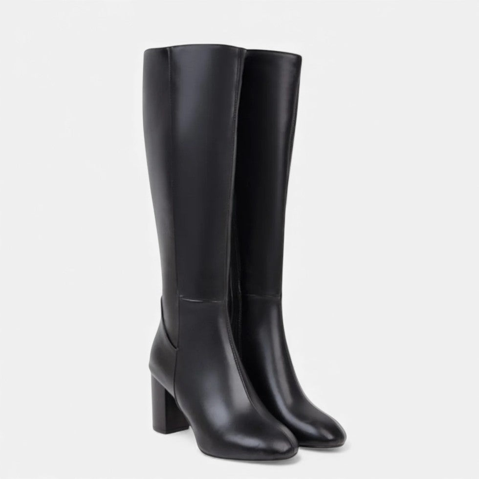 Damen Winterstiefel kniehoch gefüttert aus Leder mit Blockabsatz