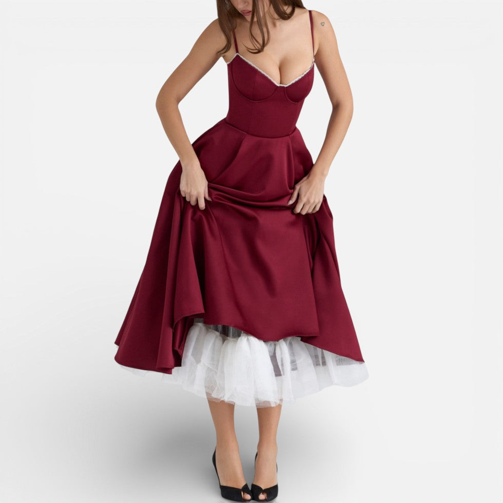 Midikleid mit Korsettoberteil und ausgestelltem Rock