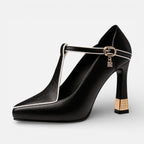 Damen Pumps mit Riemen und Blockabsatz