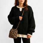 Damen Oversized Strickpullover Grob Gestrickt mit Rundhalsausschnitt