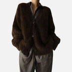 Damen Kaschmir Strickjacke Oversize – Winter Cardigan mit V-Ausschnitt