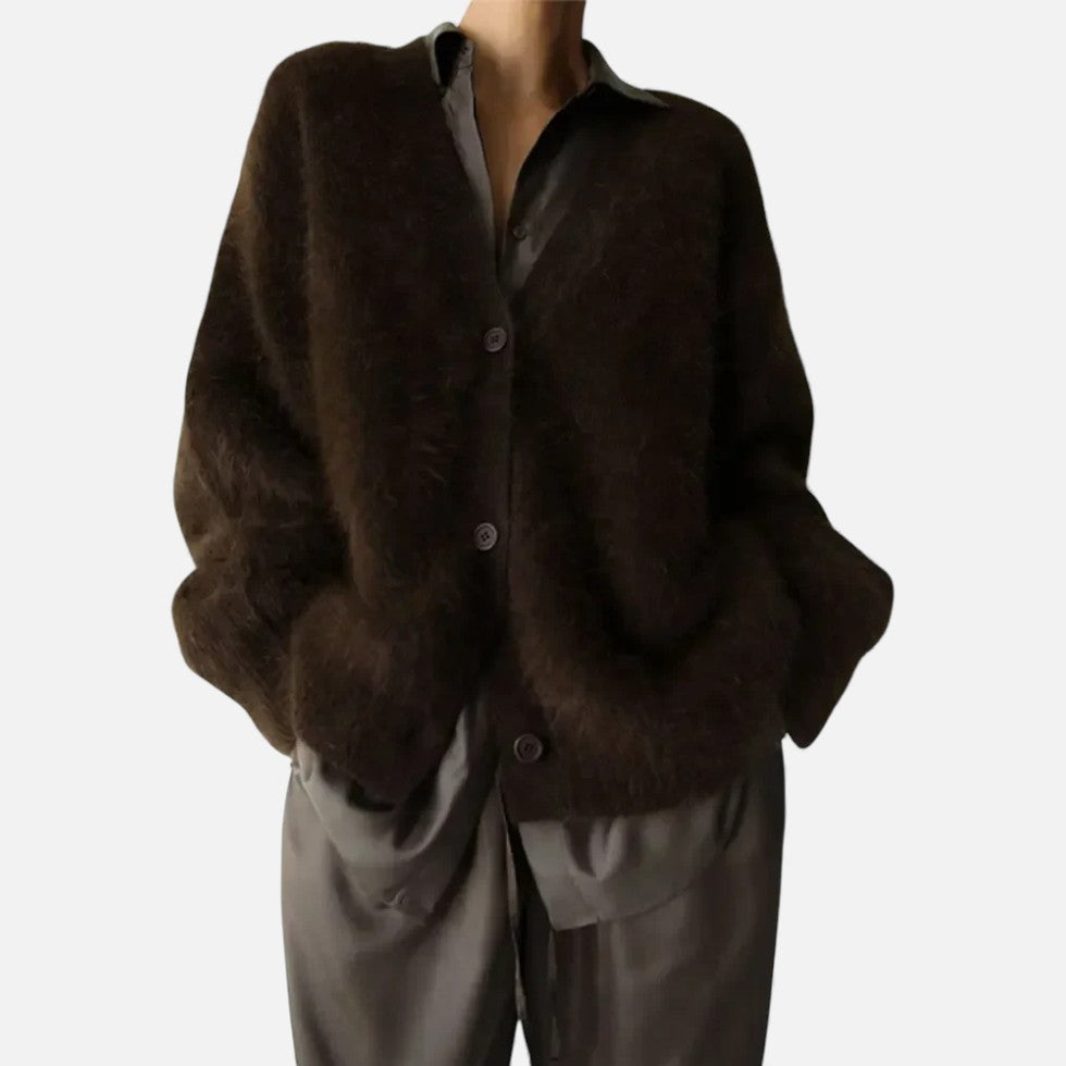 Damen Kaschmir Strickjacke Oversize – Winter Cardigan mit V-Ausschnitt