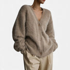 Damen Kaschmir Strickjacke Oversize – Winter Cardigan mit V-Ausschnitt