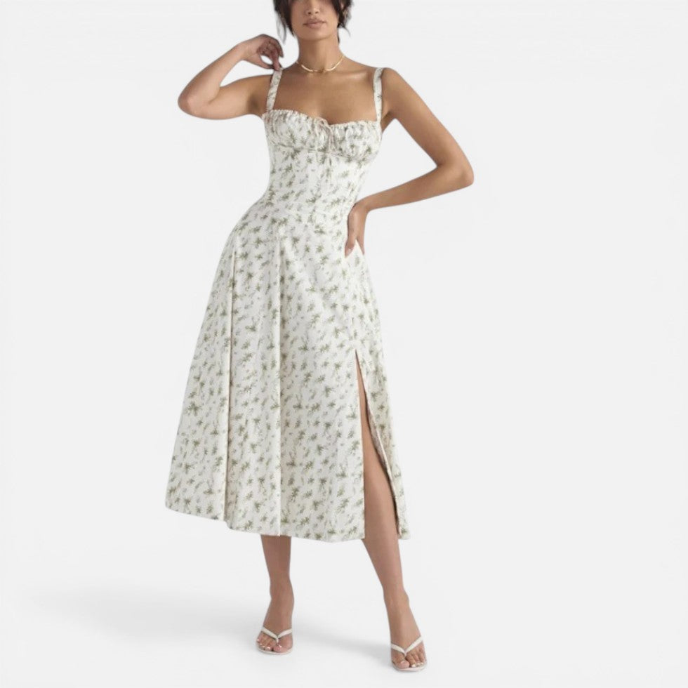 Midikleid mit Blumenmuster und Beinschlitz