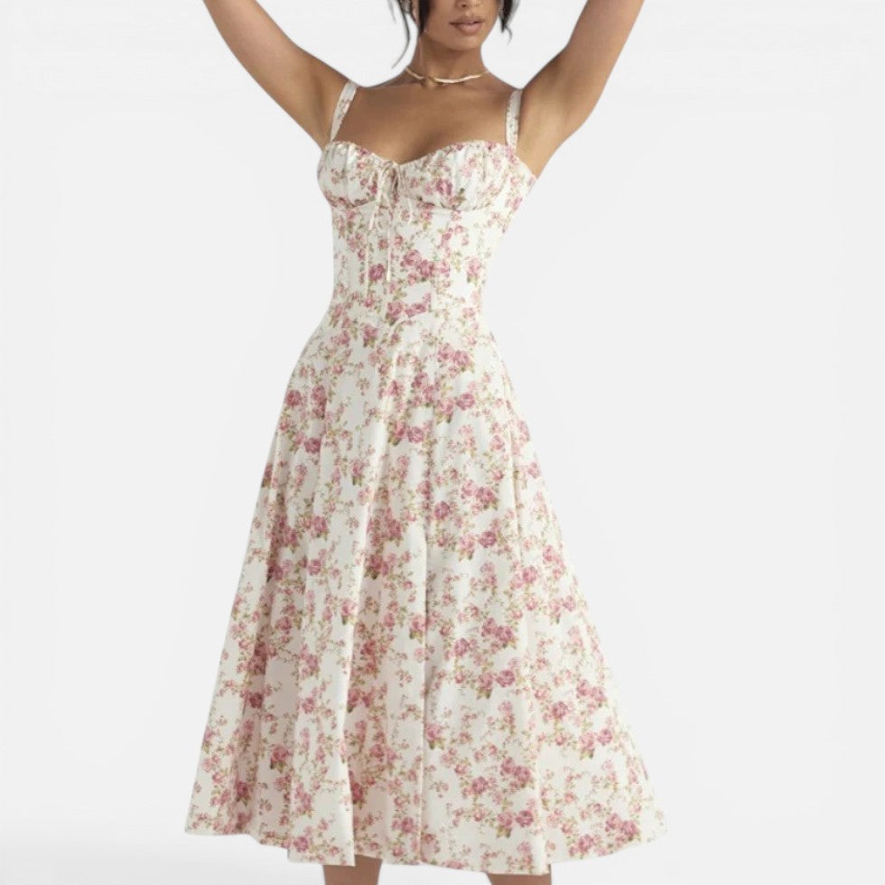 Midikleid mit Blumenmuster und Beinschlitz