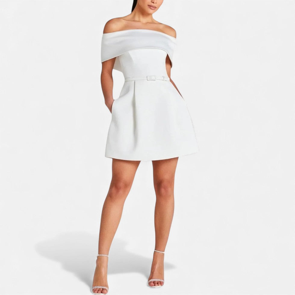 Schulterfreies Cocktailkleid Damen mit elegantem Faltendetail