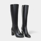 Damen Winterstiefel kniehoch gefüttert aus Leder mit Blockabsatz