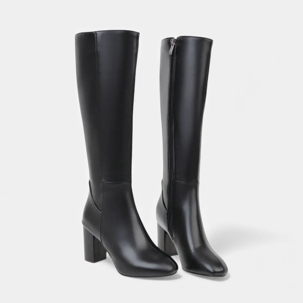 Damen Winterstiefel kniehoch gefüttert aus Leder mit Blockabsatz