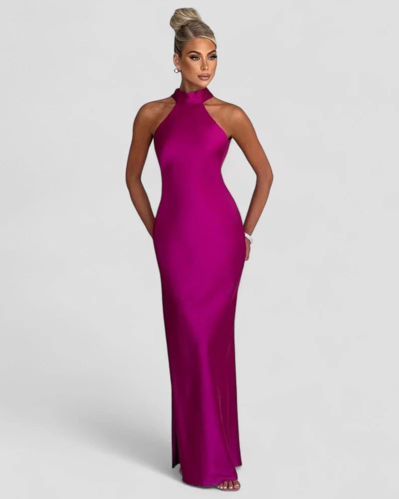 Satin-Ballkleid mit offenem Rücken und Wasserfallkragen