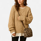 Damen Oversized Strickpullover Grob Gestrickt mit Rundhalsausschnitt