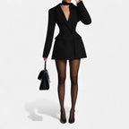 Schwarzes Blazerkleid Damen Mini – Cocktailkleid & Abendkleid, zweireihig