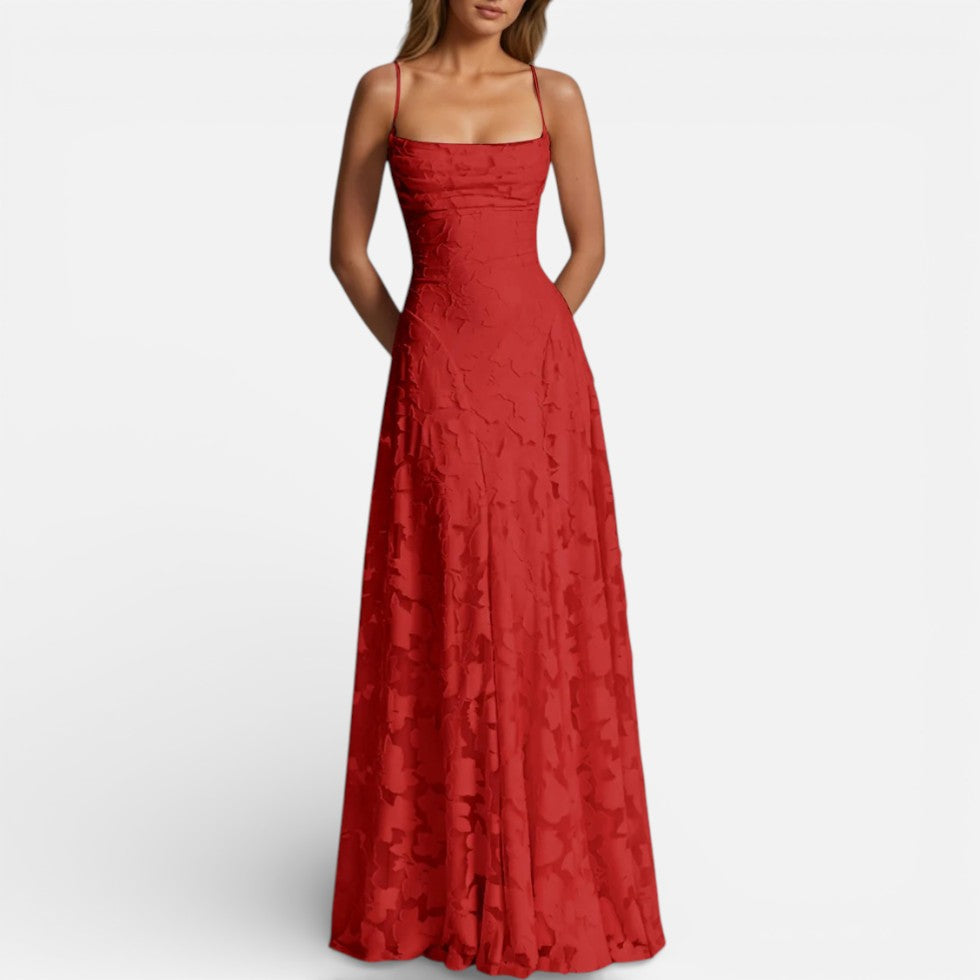Damen Maxikleid mit Spaghettiträgern und ausgestelltem Rock