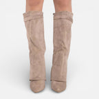 Damen kniehohe Stiefel mit Blockabsatz und Reißverschluss