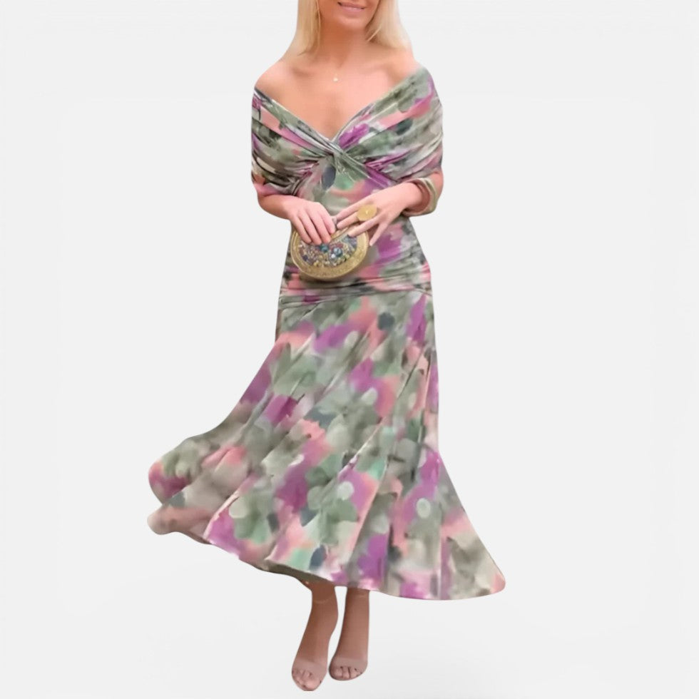 Schulterfreies Midikleid mit Drapierung