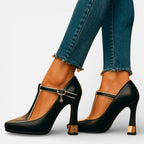 Damen Pumps mit Riemen und Blockabsatz