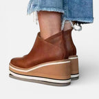 Orthopädische Damen Stiefeletten mit Keilsohle und runder Spitze