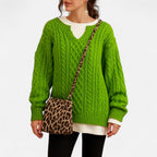 Damen Oversized Strickpullover Grob Gestrickt mit Rundhalsausschnitt