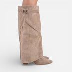 Damen kniehohe Stiefel mit Blockabsatz und Reißverschluss