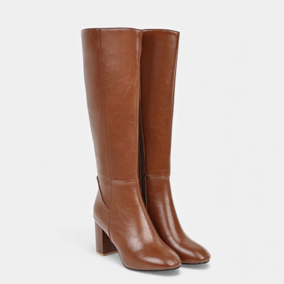 Damen Winterstiefel kniehoch gefüttert aus Leder mit Blockabsatz