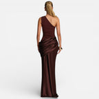 Damen Abendkleid lang aus Satin – One Shoulder Meerjungfrau-Kleid für Hochzeitsgast & Brautjungfer