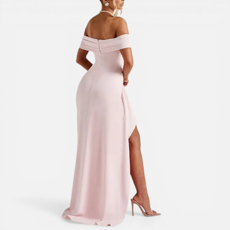 Damen Maxikleid schulterfrei mit Schlitz und taillierter Passform