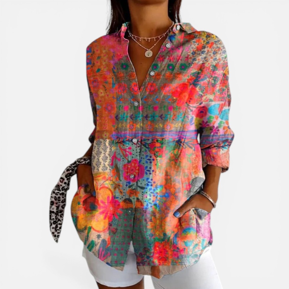 Damen Bluse mit floralem Muster und Knopfleiste